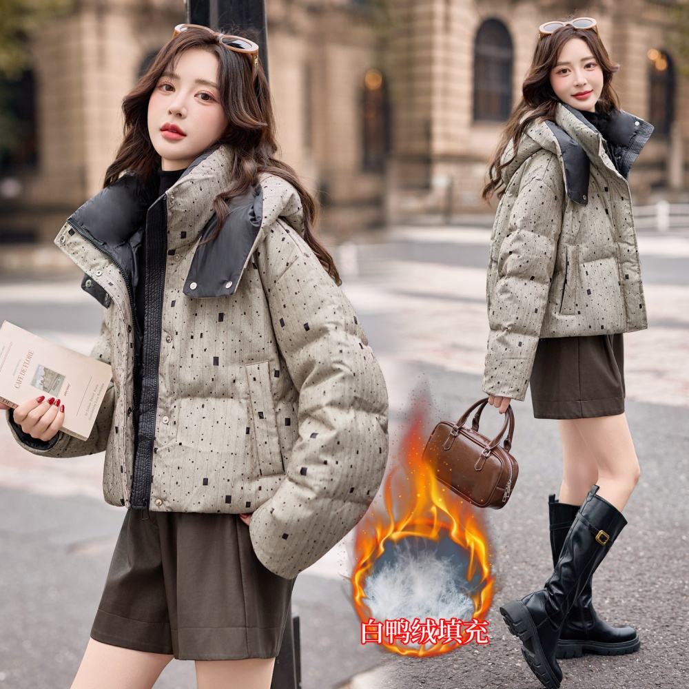 Hollow winter rhinestone duck down hooded thick down coat