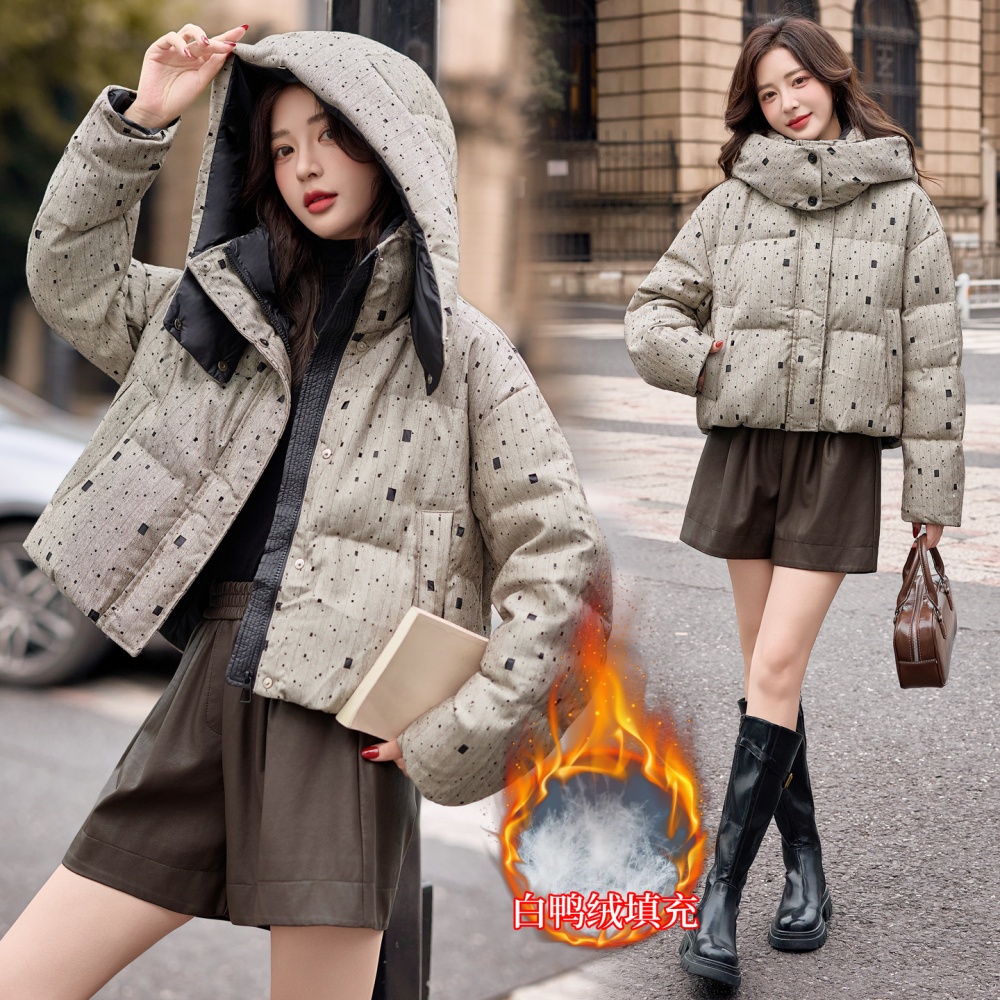 Hollow winter rhinestone duck down hooded thick down coat