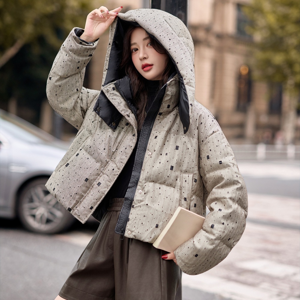 Hollow winter rhinestone duck down hooded thick down coat