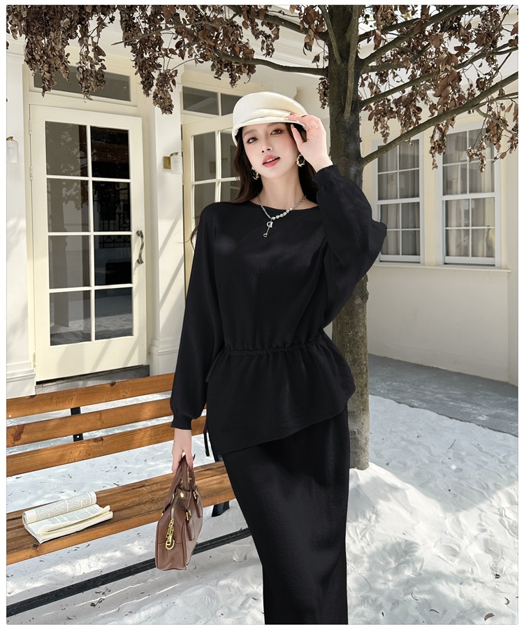 Show young unique round neck skirt 2pcs set for women