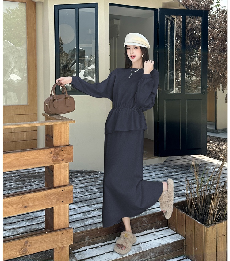 Show young unique round neck skirt 2pcs set for women