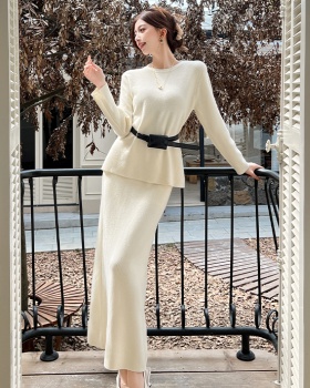 European style ladies knitted skirt 2pcs set for women