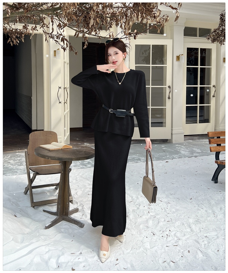 European style ladies knitted skirt 2pcs set for women