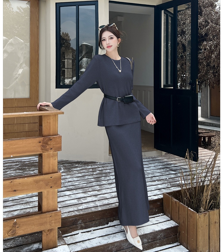 European style ladies knitted skirt 2pcs set for women