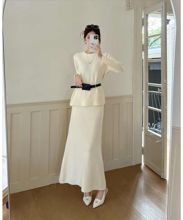 European style ladies knitted skirt 2pcs set for women