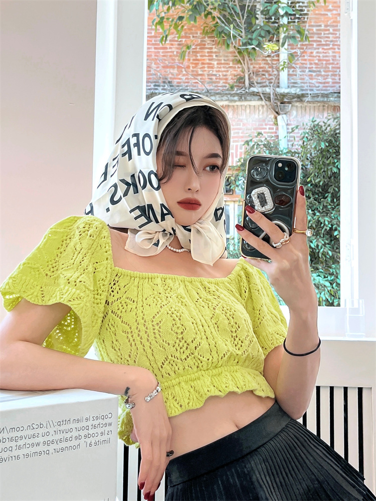 Stripe knitted short short sleeve slim tops for women