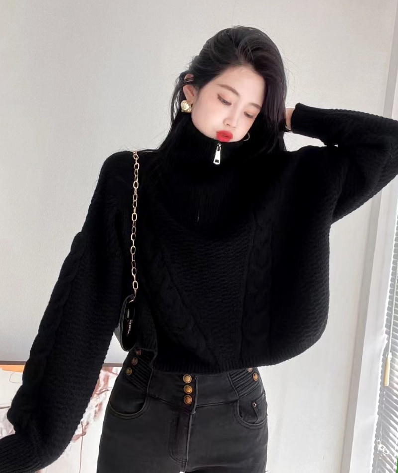 High collar sweater half zip tops for women