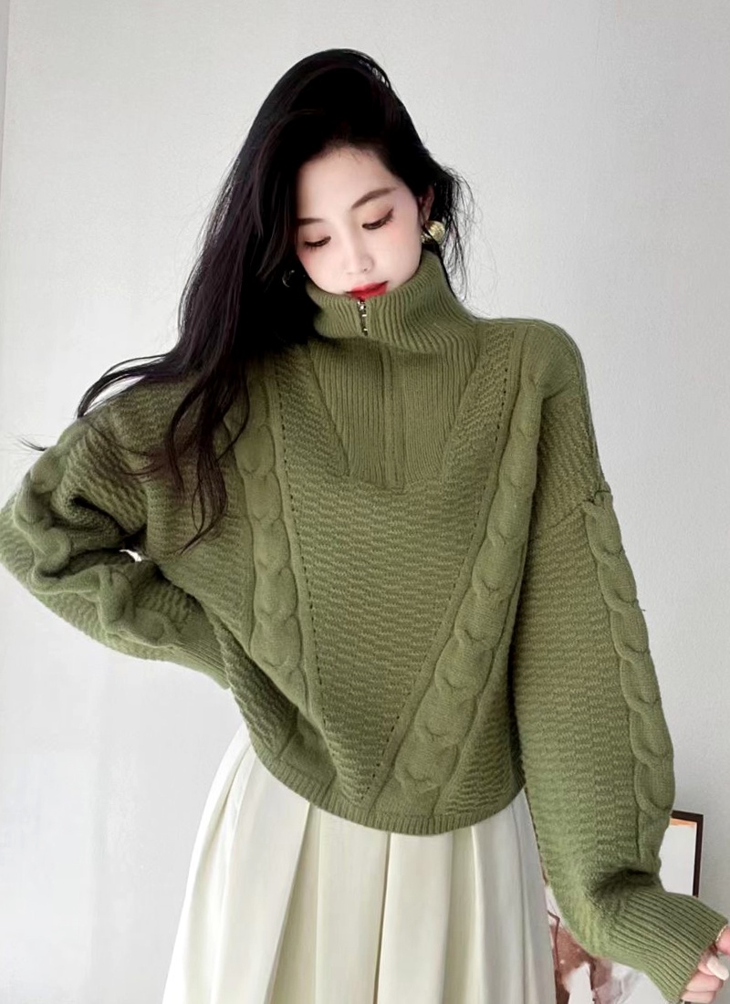 High collar sweater half zip tops for women