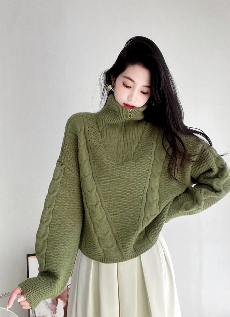 High collar sweater half zip tops for women