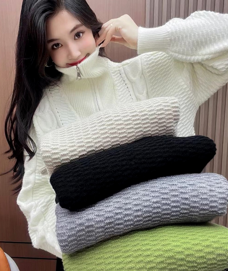 High collar sweater half zip tops for women