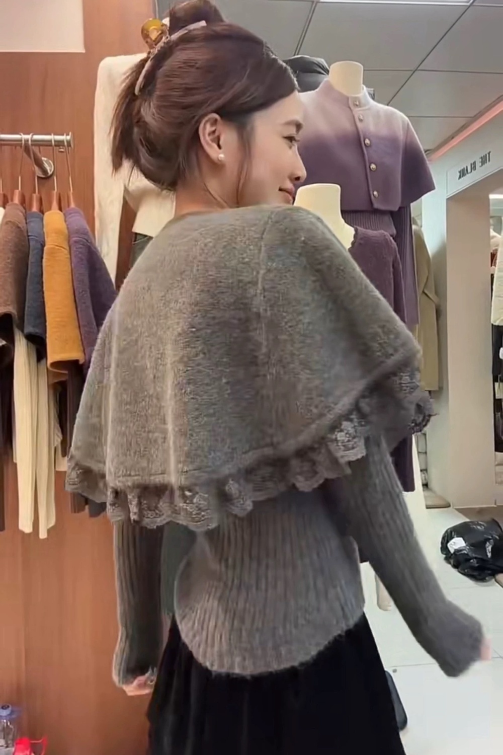 Lace cloak autumn and winter shawl 2pcs set for women