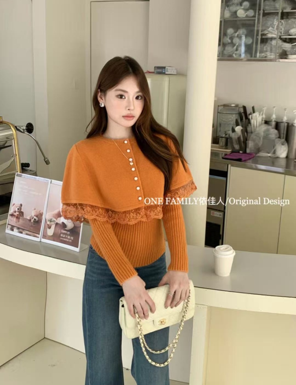 Lace cloak autumn and winter shawl 2pcs set for women