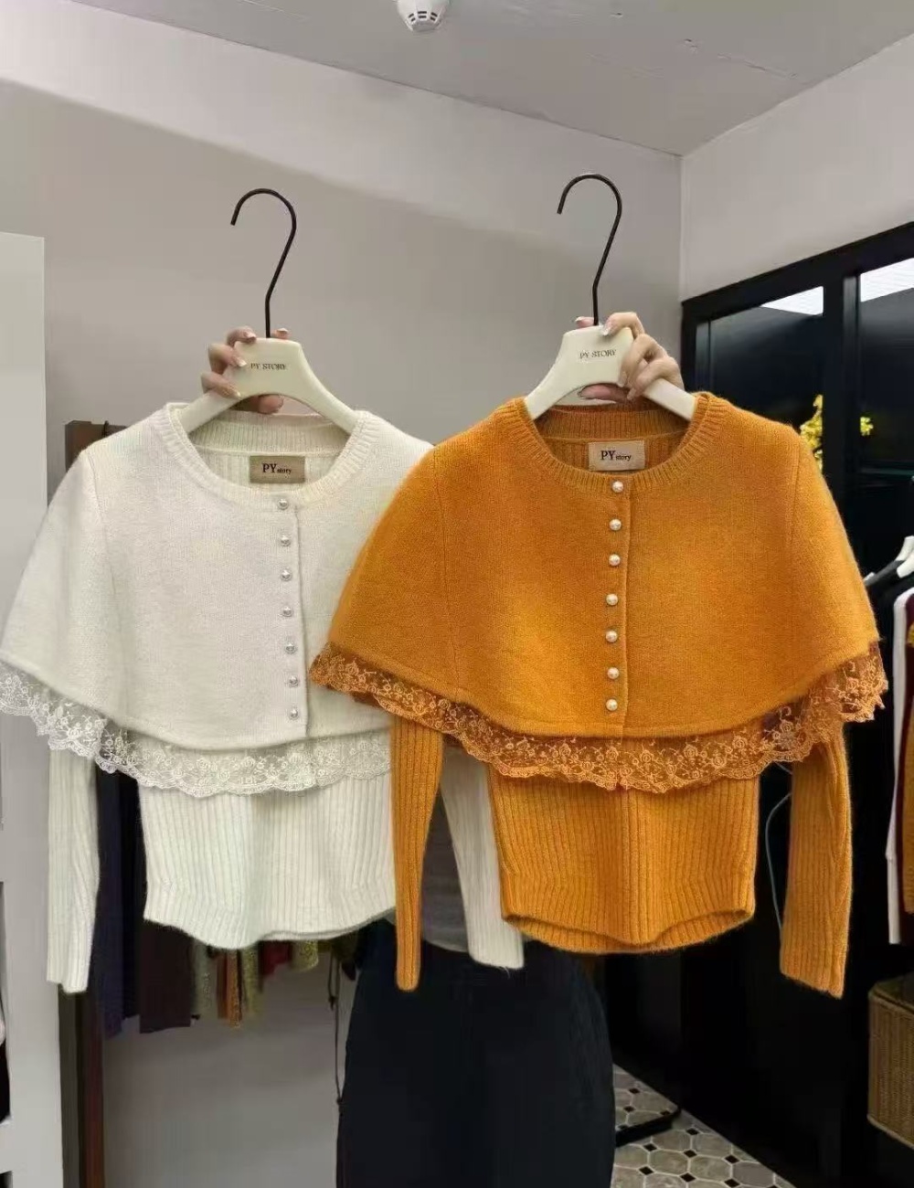 Lace cloak autumn and winter shawl 2pcs set for women