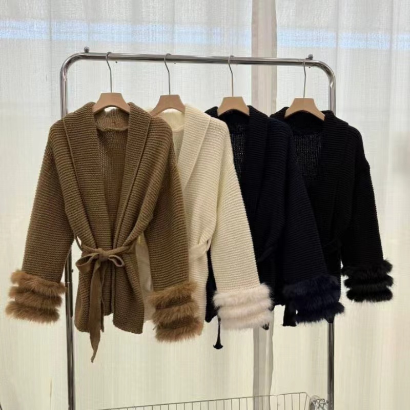 Autumn and winter knitted coat fox fur sweater for women