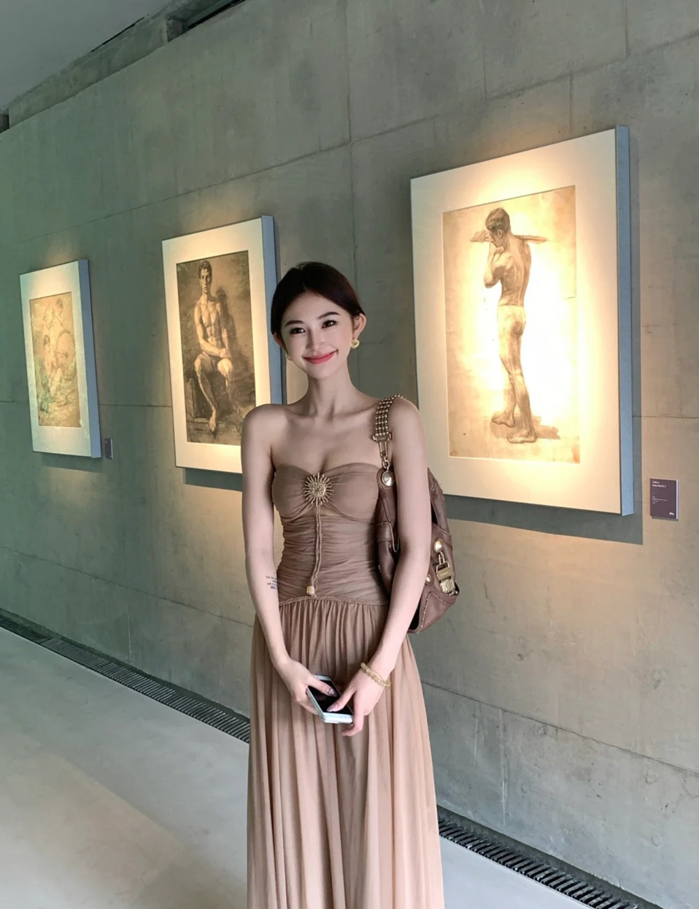 Pinched waist hollow long dress bow slim dress for women