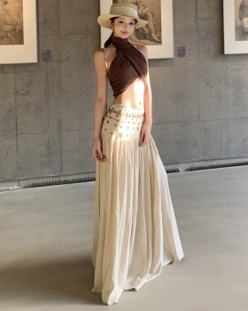 Strapless vacation long skirt A-line halter skirt a set