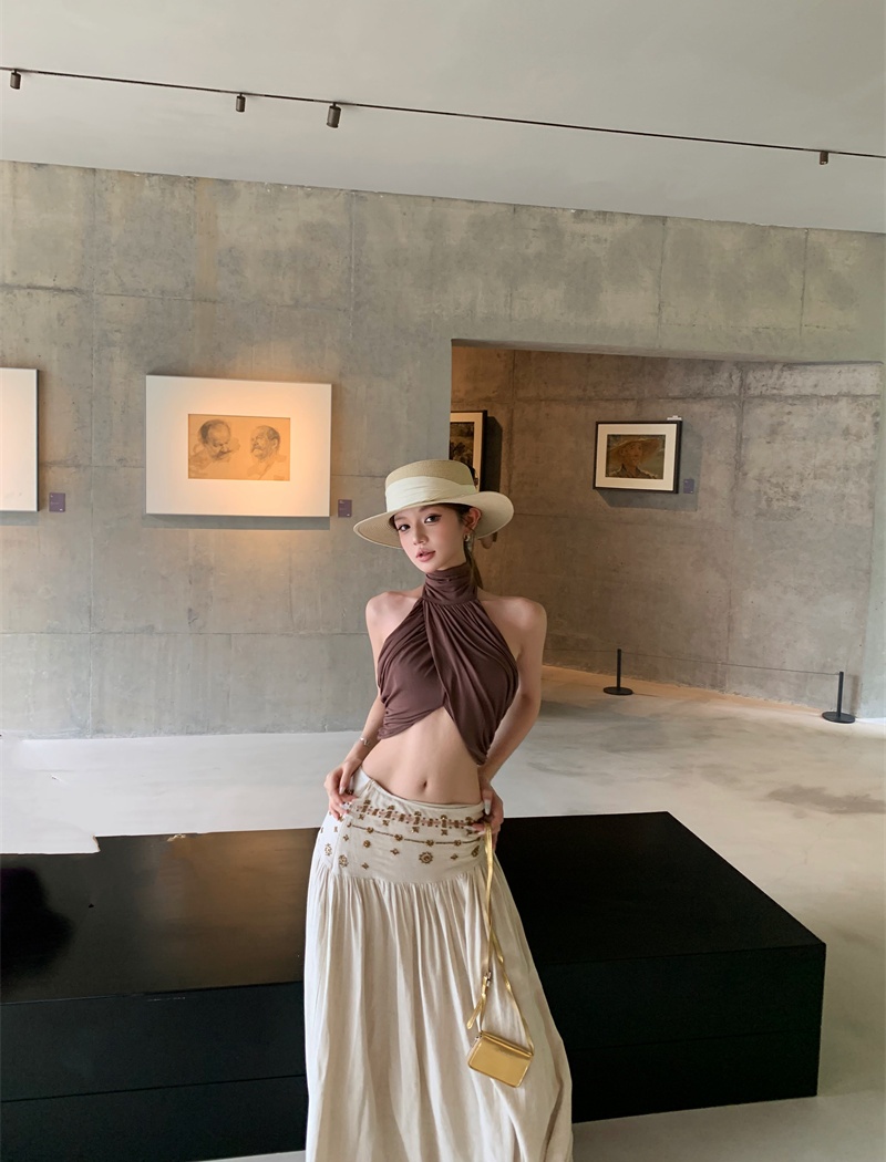 Strapless vacation long skirt A-line halter skirt a set