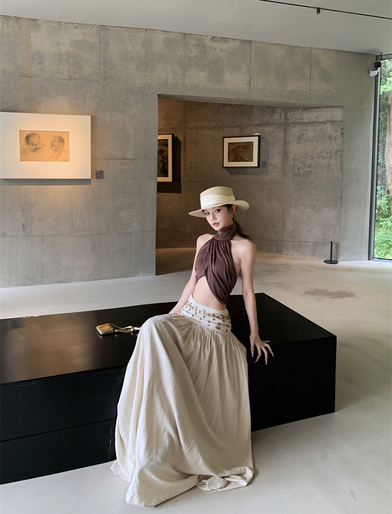 Strapless vacation long skirt A-line halter skirt a set