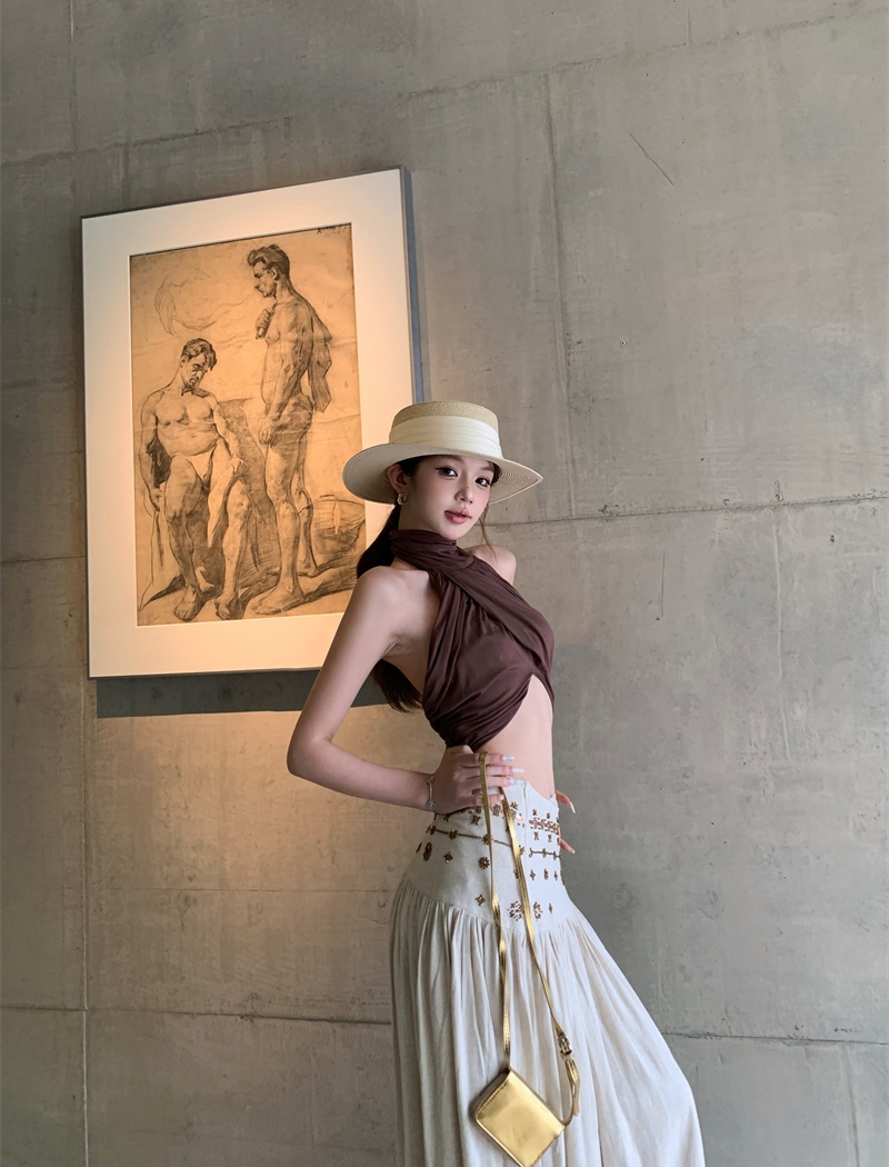 Strapless vacation long skirt A-line halter skirt a set