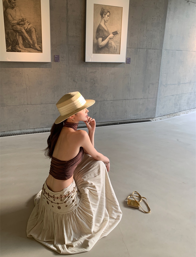 Strapless vacation long skirt A-line halter skirt a set