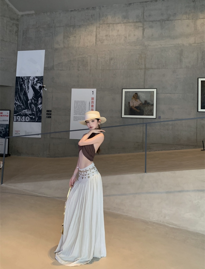 Strapless vacation long skirt A-line halter skirt a set