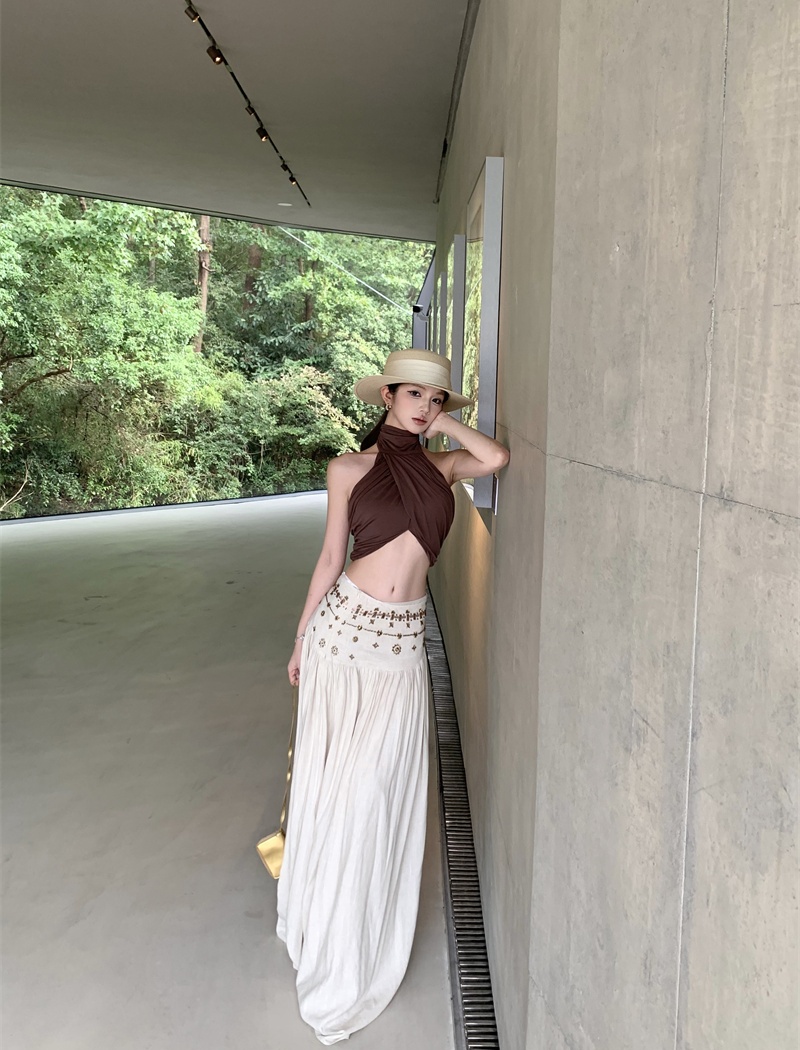 Strapless vacation long skirt A-line halter skirt a set