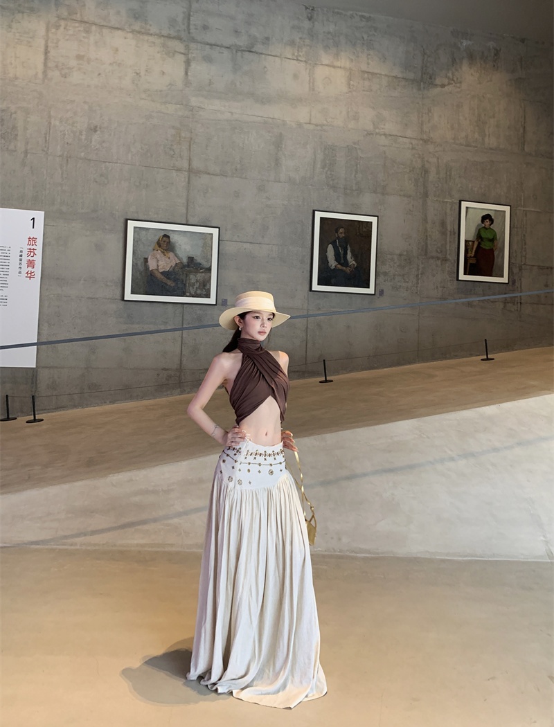 Strapless vacation long skirt A-line halter skirt a set