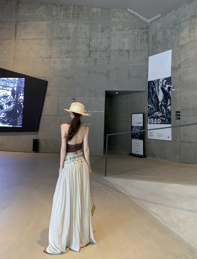 Strapless vacation long skirt A-line halter skirt a set