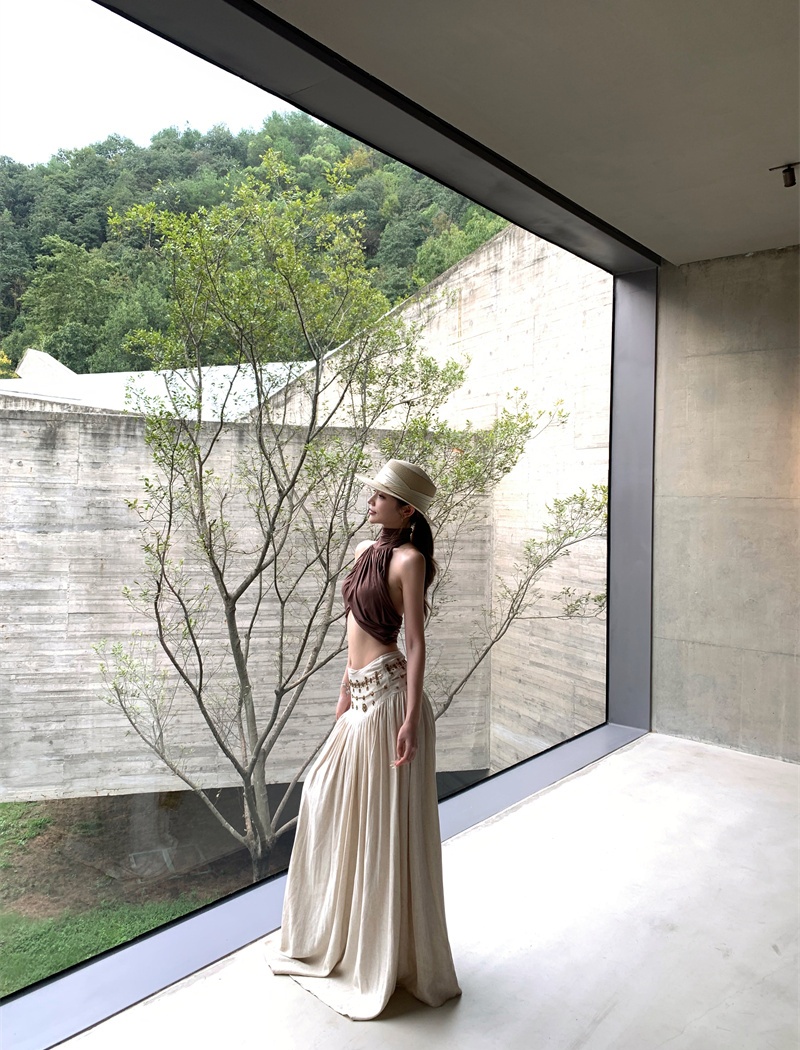 Strapless vacation long skirt A-line halter skirt a set