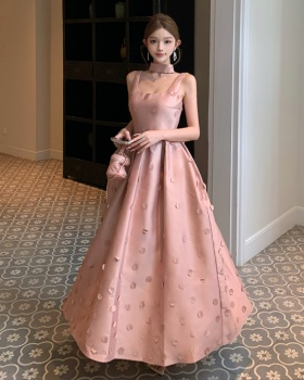 Halter sling slim dress embroidery A-line formal dress