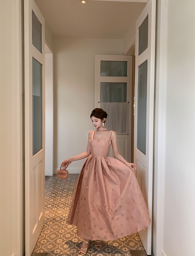 Halter sling slim dress embroidery A-line formal dress