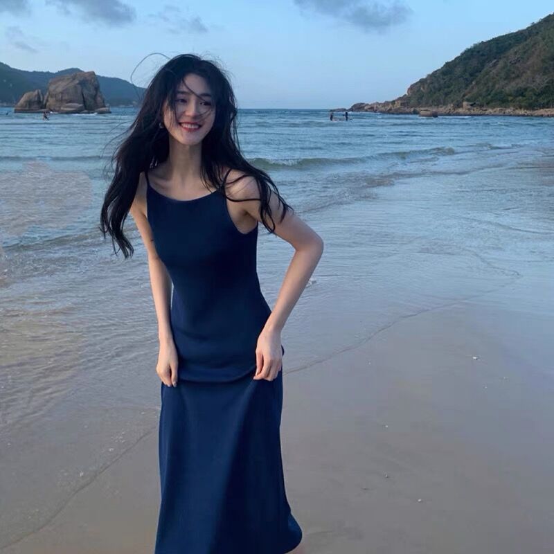 Seaside vacation dress France style strap dress for women