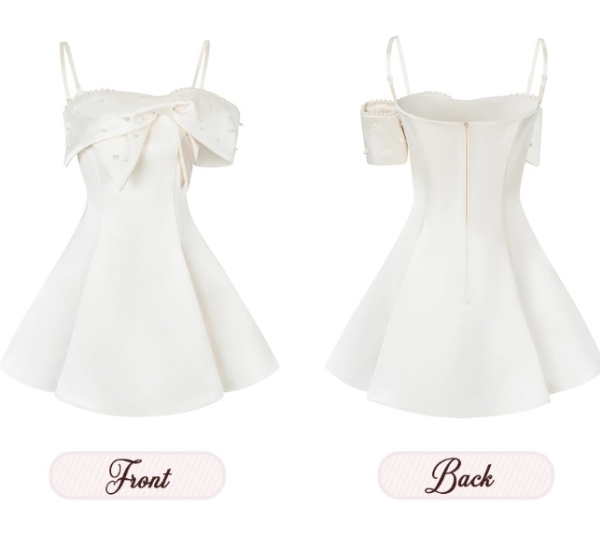 Bow temperament flat shoulder France style sling dress