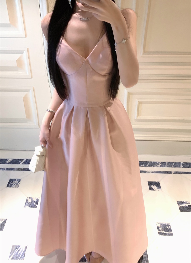 Pinched waist lady dress long dress for women