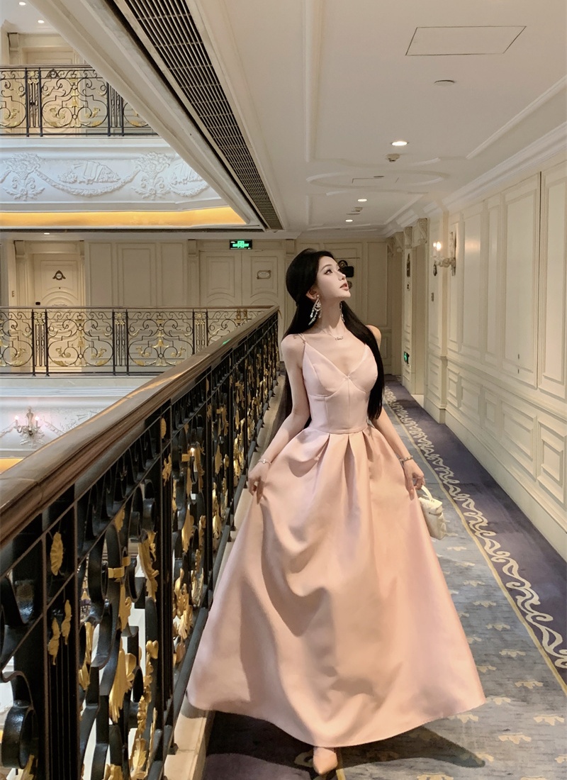 Pinched waist lady dress long dress for women