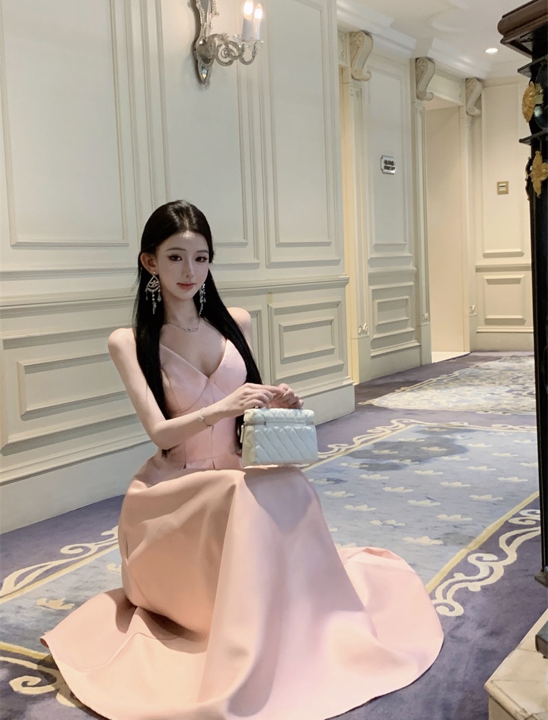 Pinched waist lady dress long dress for women