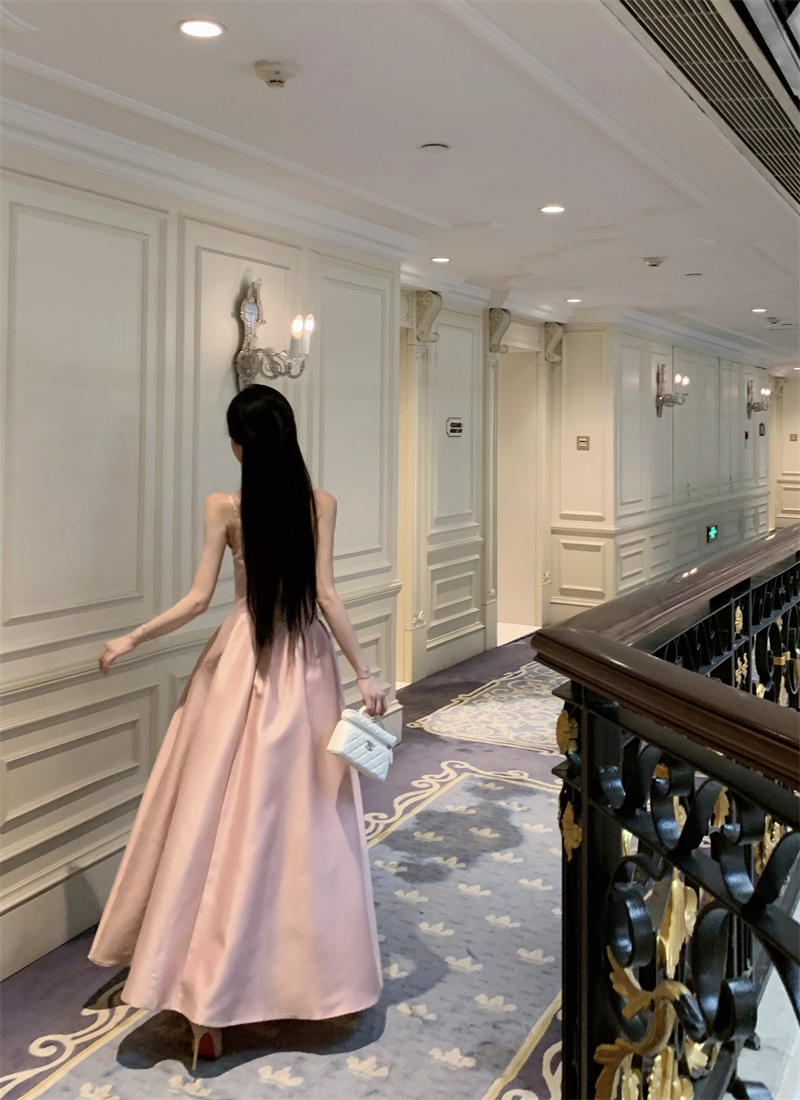 Pinched waist lady dress long dress for women