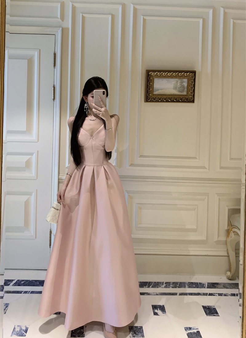 Pinched waist lady dress long dress for women