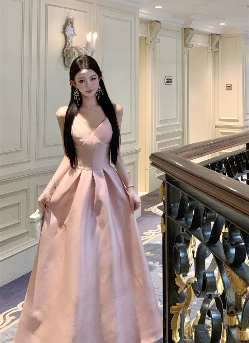 Pinched waist lady dress long dress for women