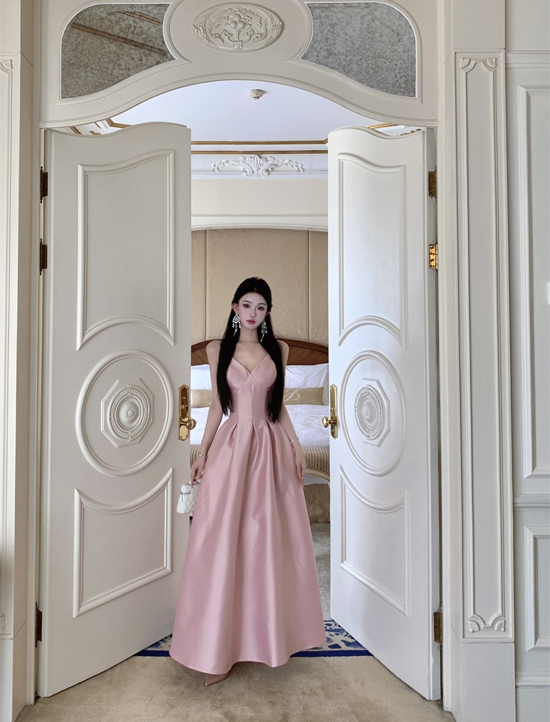 Pinched waist lady dress long dress for women