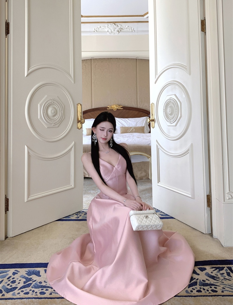 Pinched waist lady dress long dress for women