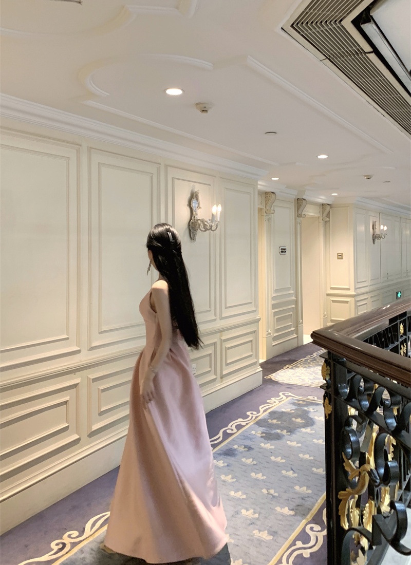 Pinched waist lady dress long dress for women