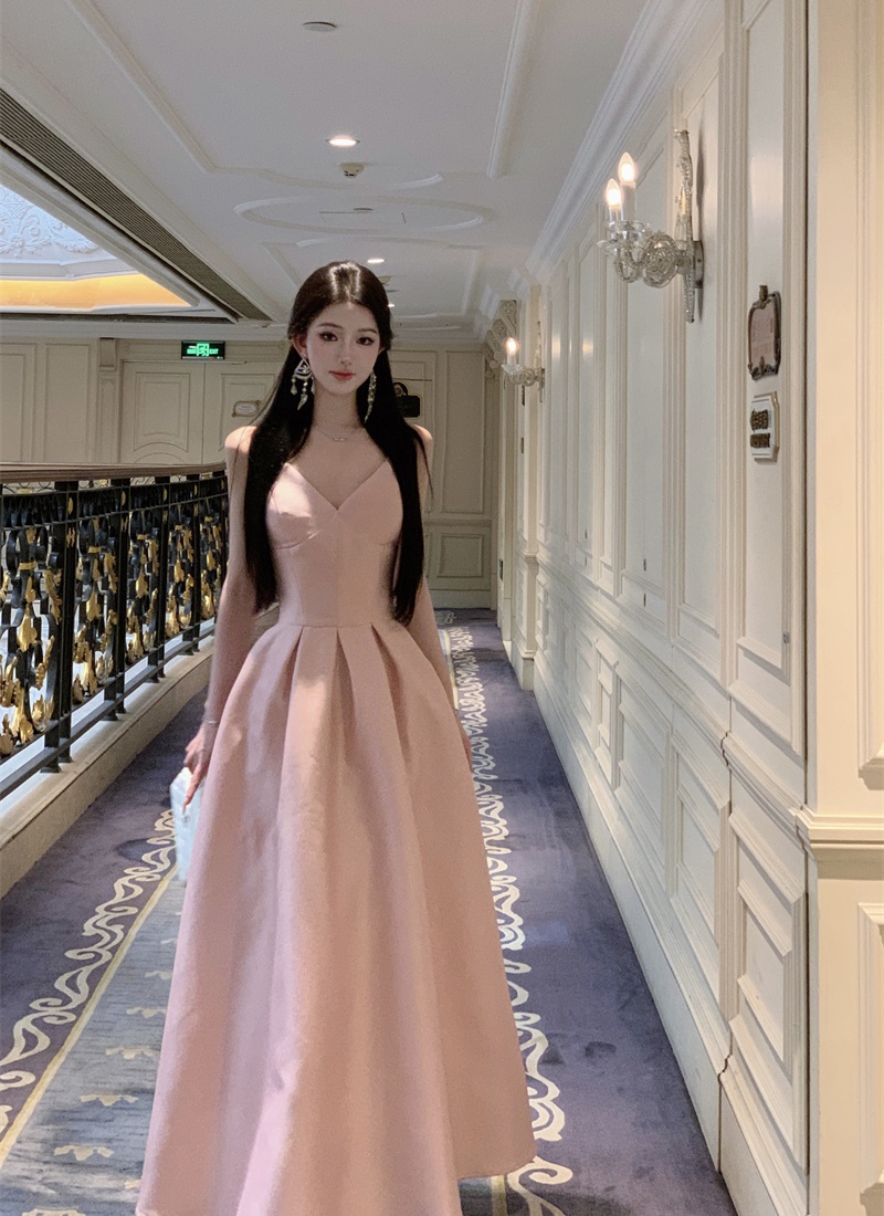 Pinched waist lady dress long dress for women