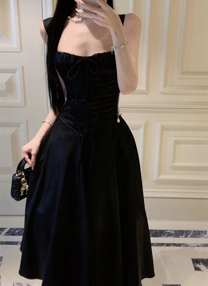 Sling A-line France style black dress for women