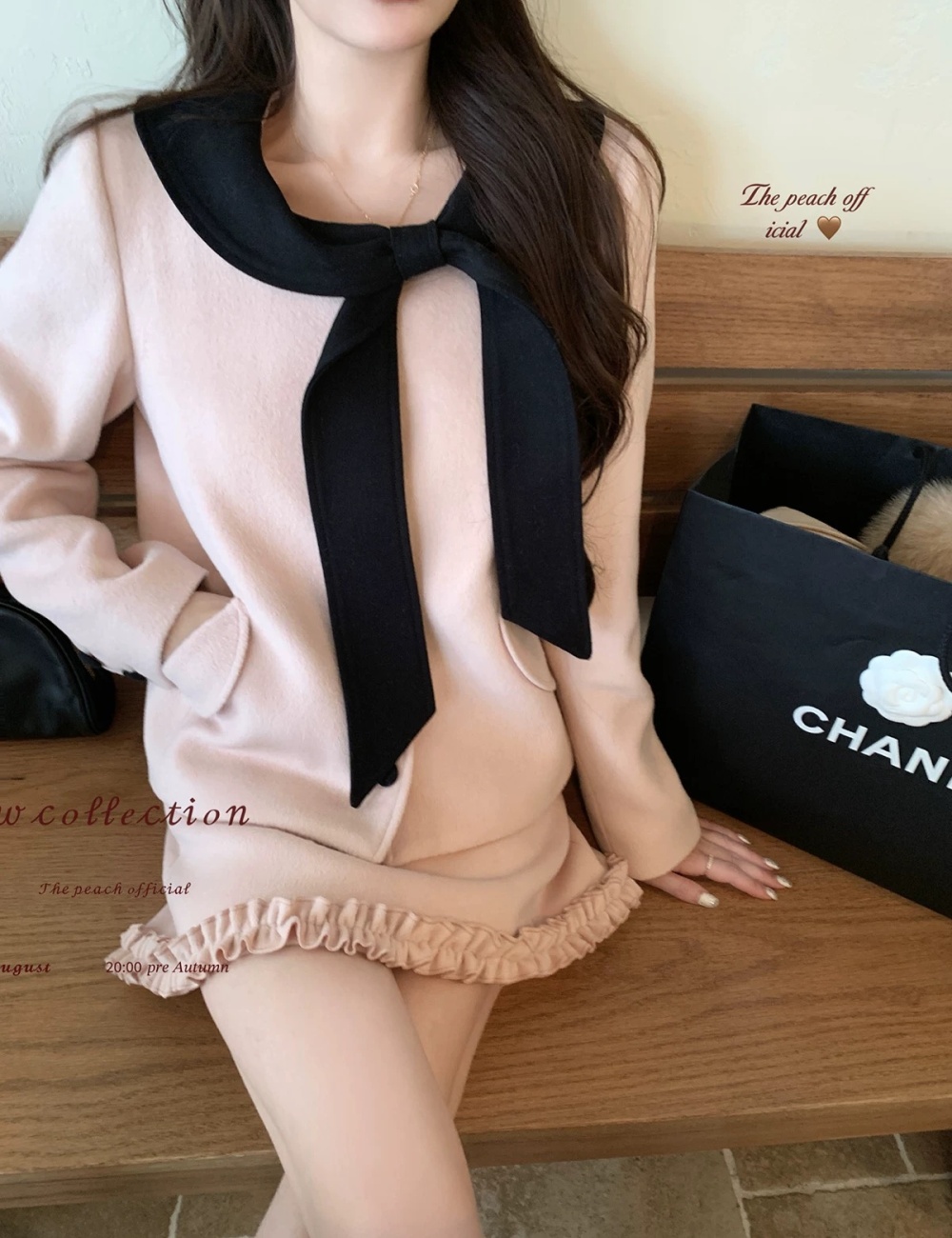 Chanelstyle college skirt woolen overcoat a set