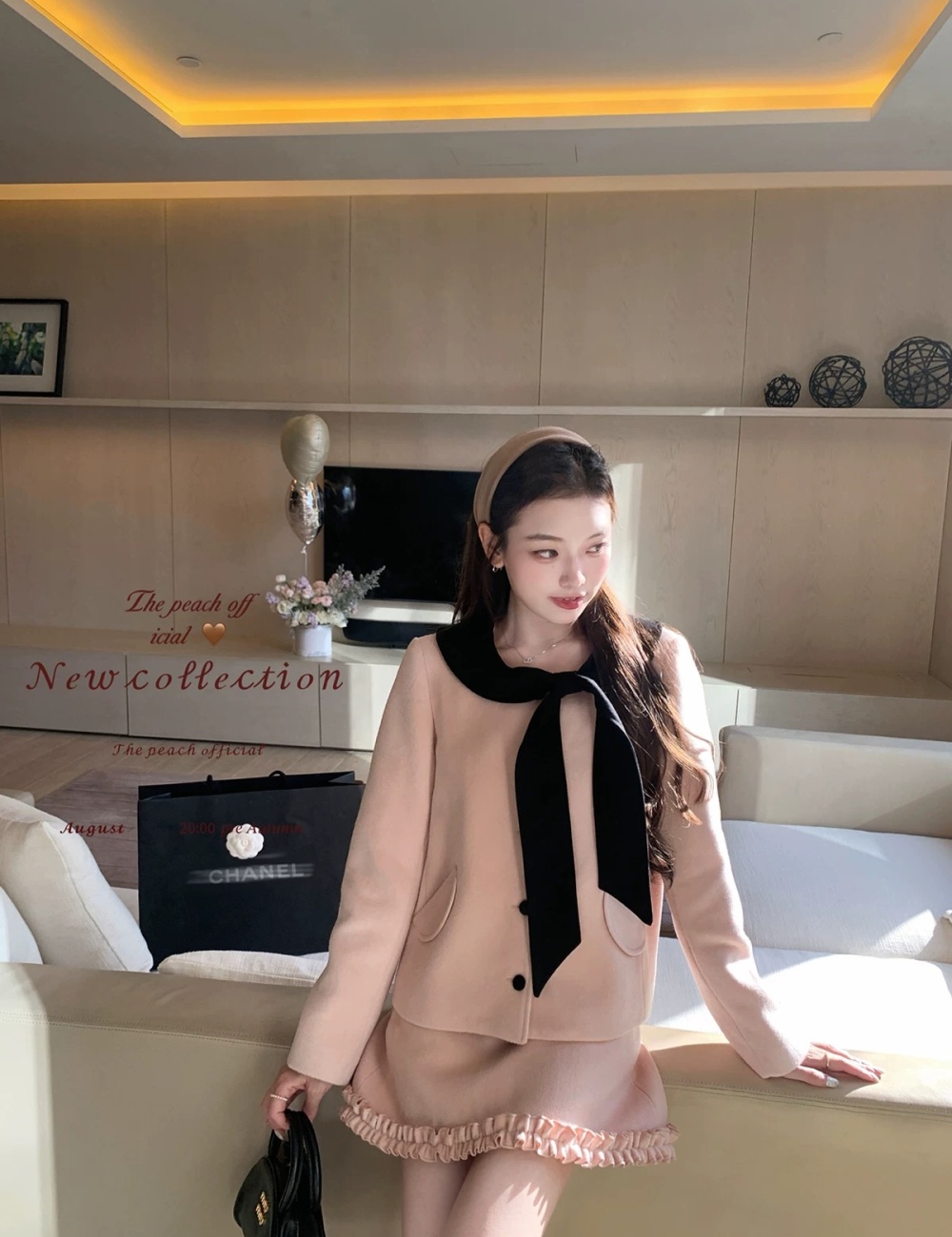 Chanelstyle college skirt woolen overcoat a set