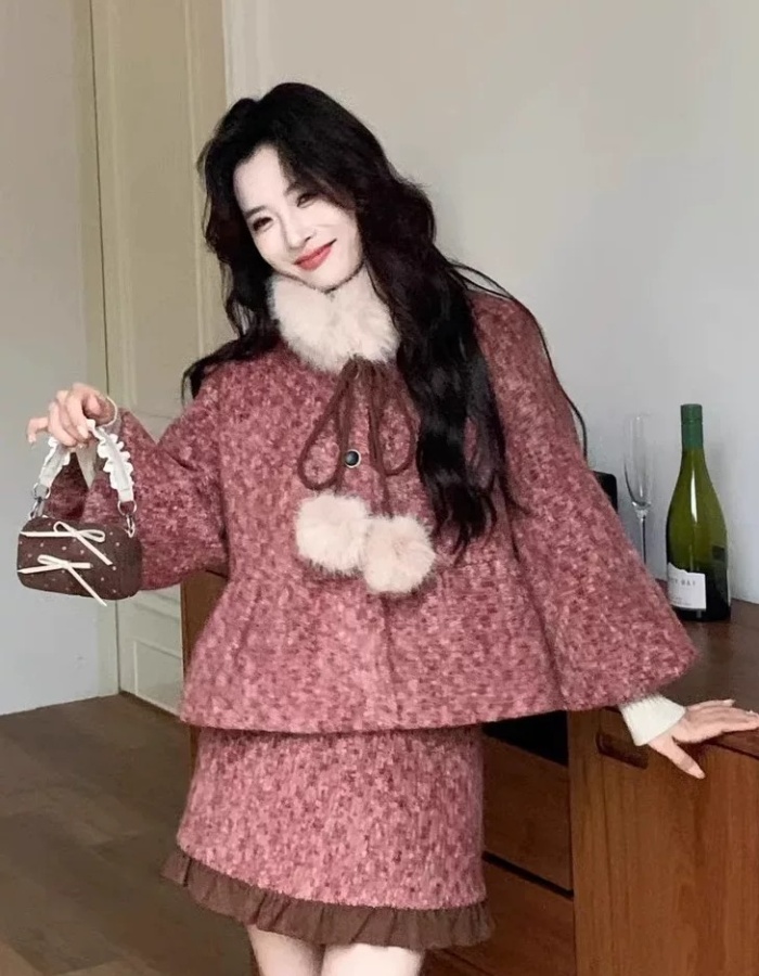 Retro thermal jacket down short skirt a set