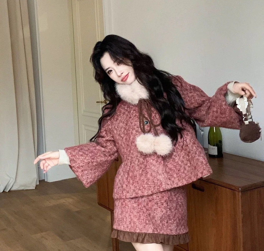 Retro thermal jacket down short skirt a set