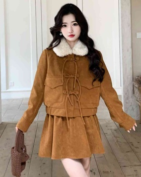 Thick coat short skirt 2pcs set