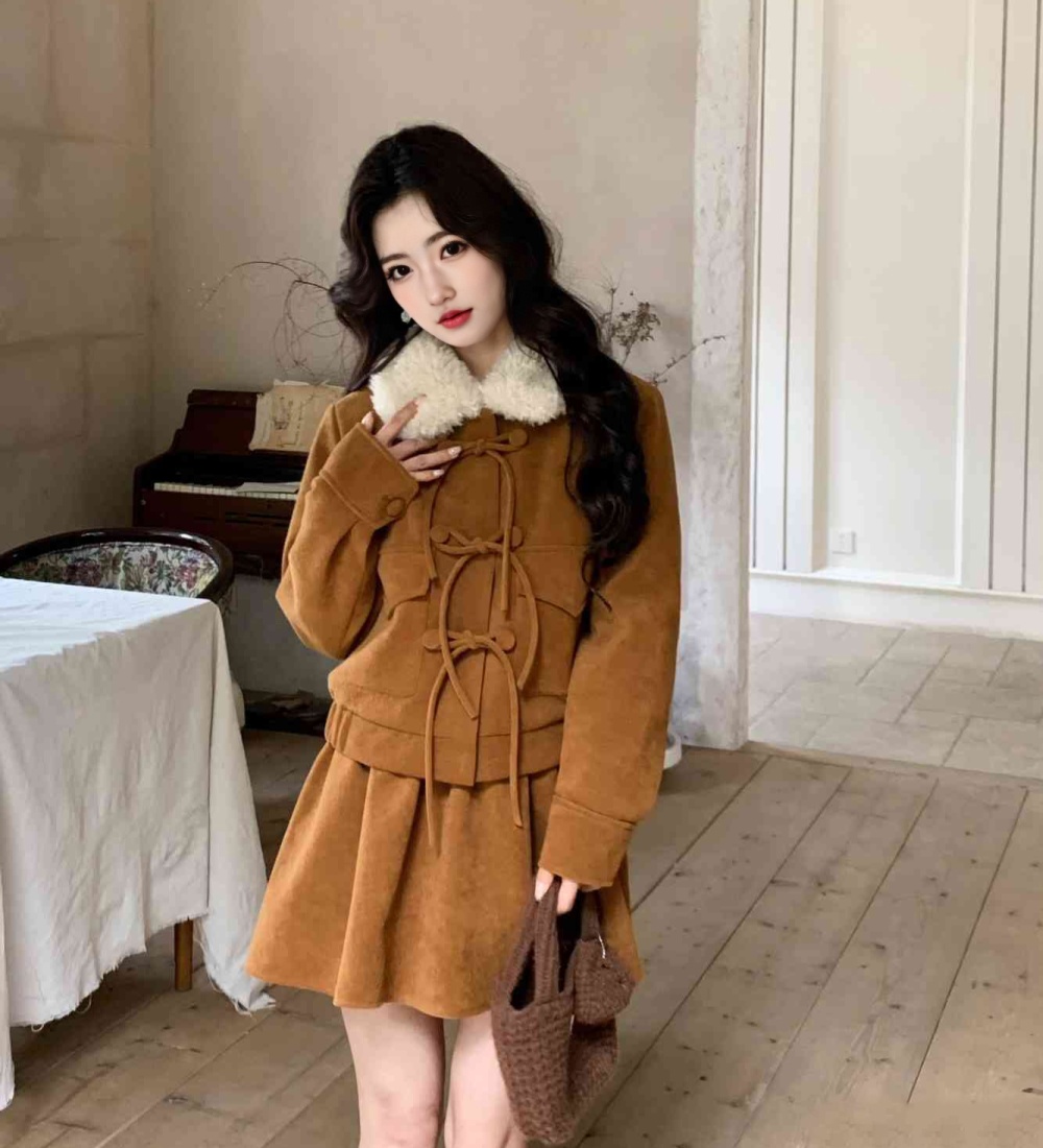 Thick coat short skirt 2pcs set